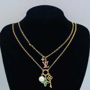 Vintage Key & Pearl Layered Necklace